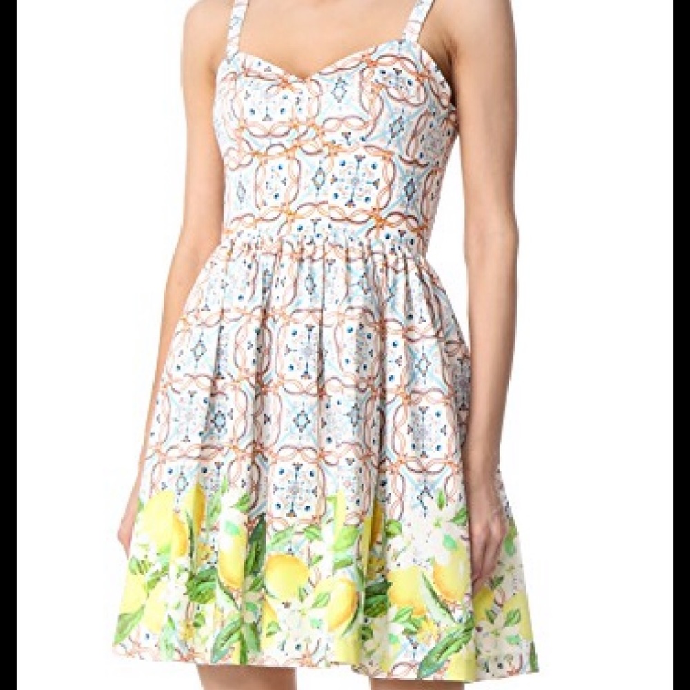 Amanda Uprichard champagne dress Lemon tile print